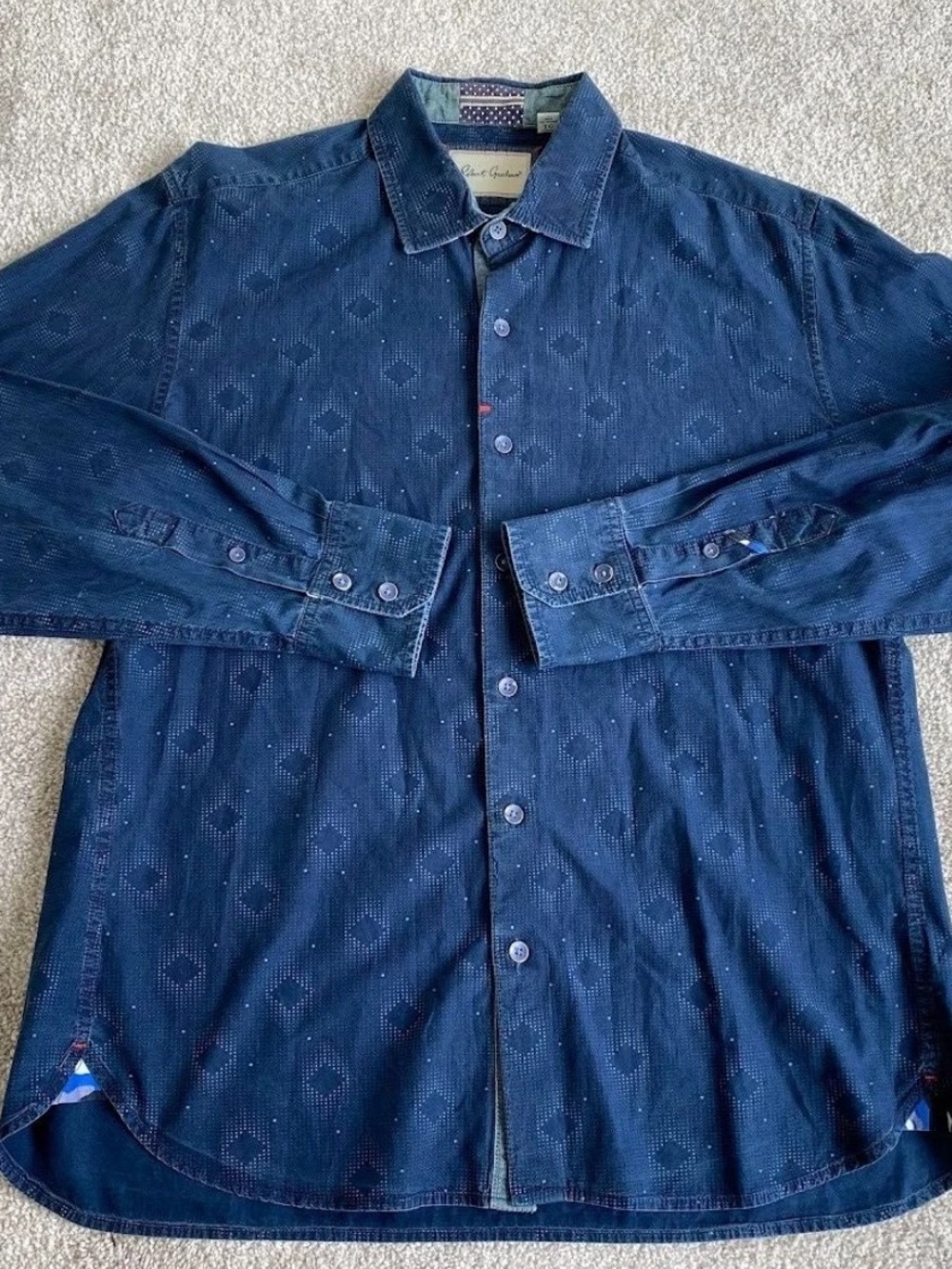 Robert Graham Indigo Button-Up Shirt with Subtle Diamond Pattern